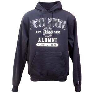 navy hooded sweatshirt with Penn State Alumni Class of 2023 and University Seal